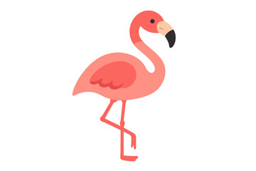 Stylized pink flamingo standing on one leg isolated on white background