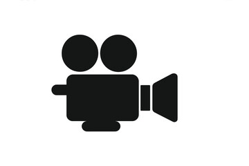 Simple black silhouette of vintage movie camera icon