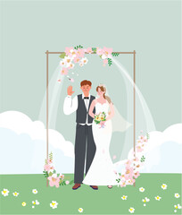 Bride and groom getting married illustration