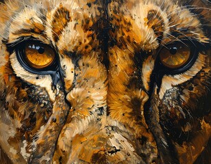 Close-up of a feline's intense, focused gaze; rich orange and brown tones