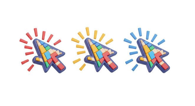 Colorful Pencil Cursor Set on White Background Design Education and Technology