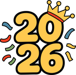 Obraz premium Happy 2026 new year celebration with crown and confetti isolated on