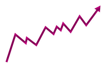 Pink line graph going upward with an arrow isolated on transparent background  for growth templates
