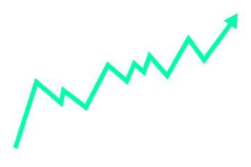 Light green line graph going upward with an arrow isolated on transparent background  for growth templates
