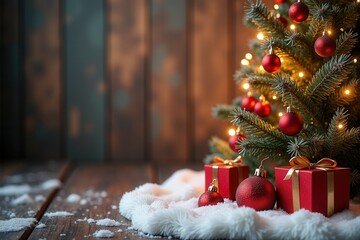 Christmas background with generous copyspace and holiday decorative elements