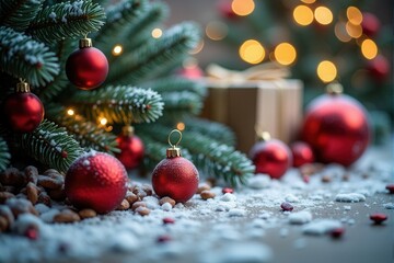 Christmas background with generous copyspace and holiday decorative elements