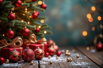 Christmas background with generous copyspace and holiday decorative elements