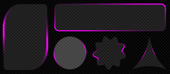 Different shape of Neon light banner different shape isolated on transparent png bg. Liquid golden plate for ux, web interface, tech and hud, mobile phone vector illustration of an abstract background