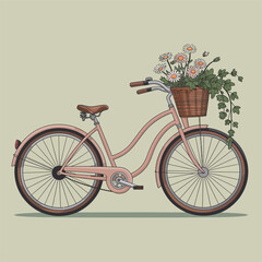 Fototapeta premium Vintage Bicycle with Basket of Daisies on Scenic Path