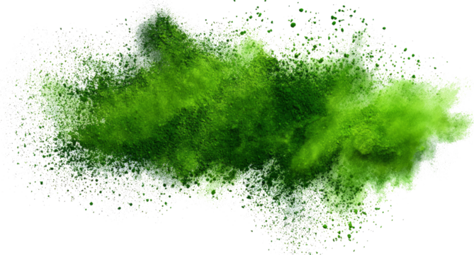 Green Powder Explosion on White Background Vibrant Artistic Abstract Design