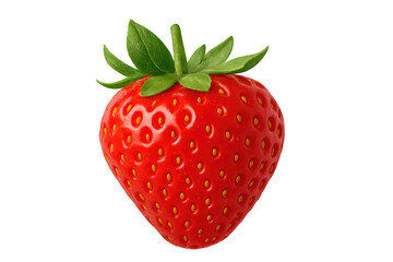 Ripe red strawberry fruit with green leaves, fresh sweet berry, healthy food ingredient, transparent background