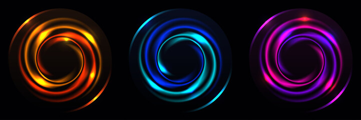 Vibrant Abstract Light Vortex Swirl on Dark Background Glowing Neon Energy Circle Effect