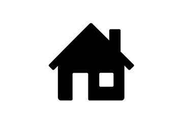 Minimalist black house icon featuring chimney and window cutout