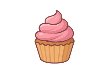 Sweet cupcake with swirled pink frosting and paper liner