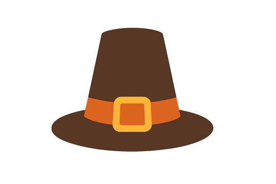 Classic brown pilgrim hat with orange band and buckle detail