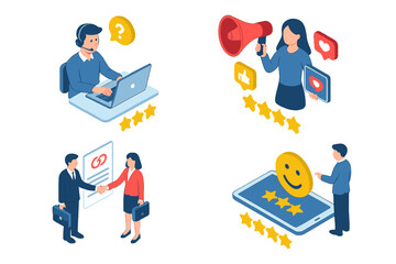 Isometric business concepts for customer service and user feedback systems