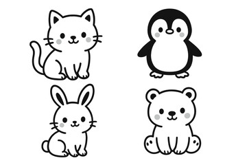 Obraz premium Collection of outline icons featuring cute baby animals