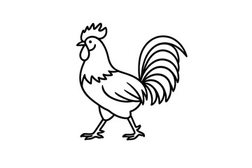 Simple black outline drawing of a walking rooster bird in profile