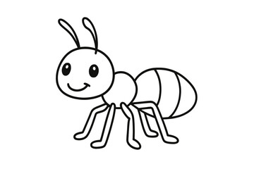 Charming outline drawing of a happy cartoon ant for children's coloring book