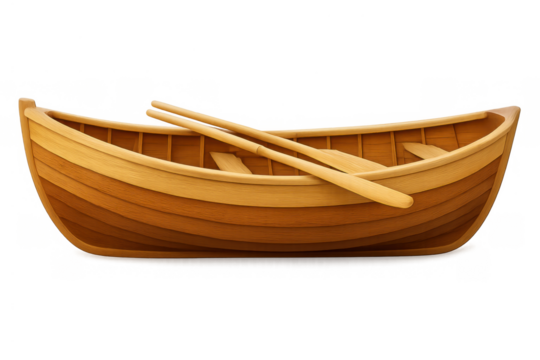 Wooden rowboat with oars, a classic vessel for water recreation, fishing, and peaceful journeying on a transparent background