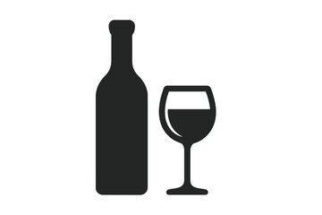 Black silhouette of wine bottle and drinking glass icon
