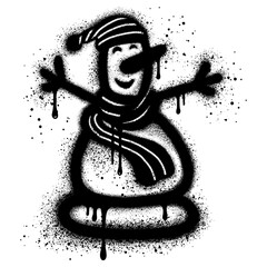Snowman graffiti with black spray paint.vector illustration.
