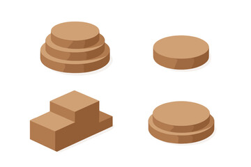 Isometric display podiums and winner pedestals in various brown shapes