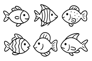 Six simple cartoon fish outlines for aquatic design elements