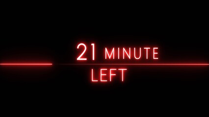 21-minute left countdown illustration. Neon countdown number. Coming soon timer minute.