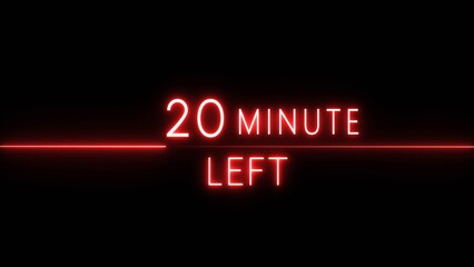 20-minute left countdown illustration. Neon countdown number. Coming soon timer minute.