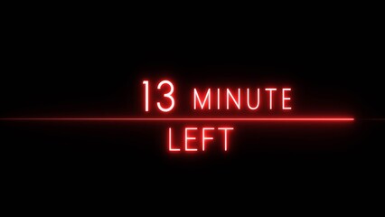 13-minute left countdown illustration. Neon countdown number. Coming soon timer minute.