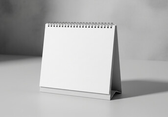 Blank spiral bound desk calendar standing open ready for writing and planning isolated on white background