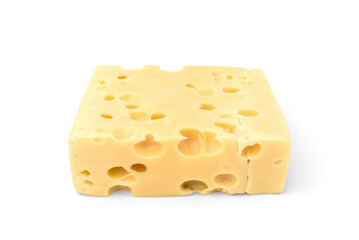 A piece of maasdam cheese isolated on white background