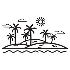 Obraz premium a sunny island with palm trees Line art of surrounded by water.