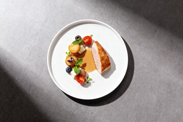A modern and clean food composition shot from above. Minimal styling, high detail, and professional lighting make it suitable for restaurant and blog projects.
