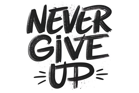 Never Give Up: Inspirational Brush Lettering Art & Motivational Quote - Powered by Adobe