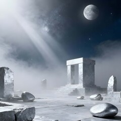 Silent Moon Temple in Silver Mist