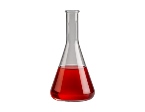 Conical Flask with Red Liquid for Chemistry Experiments