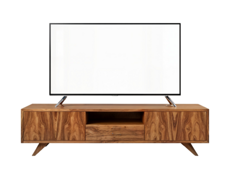Modern TV on Wooden Stand with Transparent Background