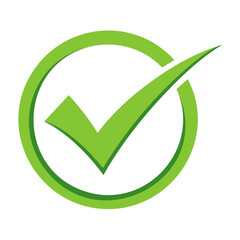 Green check mark icon in a circle. Correct yes vote approved and success symbol. Vector illustration.