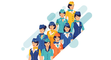 Diverse Group of Flight Attendants in Uniforms Illustration.
