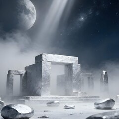 Moonlit Ruins in a Misty Stone Realm