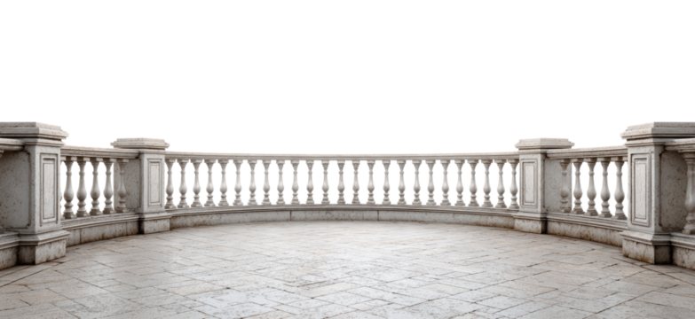Elegant White Stone Balcony with Ornate Railing and Spacious Open View for Luxury Architecture and Exterior Design