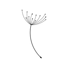 Dandelion fluff. Silhouette of dandelion fluff on a white background.