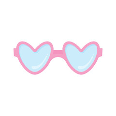 Rose-colored sunglasses on a white background. Concept of a world without problems. Glasses with hearts.