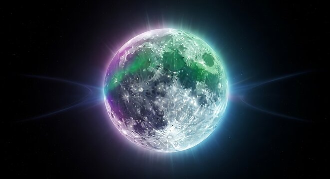 Vibrant Neon Moon Glowing in Deep Space with Cosmic Rays. - Powered by Adobe