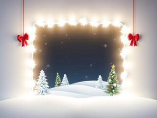 Christmas winter scene with glowing light frame and red bows