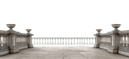 Elegant Stone Balcony with Ornate Balustrades and Large Vases in Classical Style