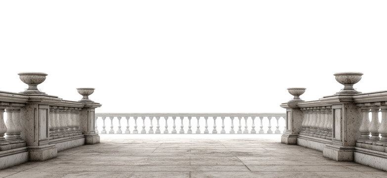 Elegant Stone Balcony with Ornate Balustrades and Large Vases in Classical Style