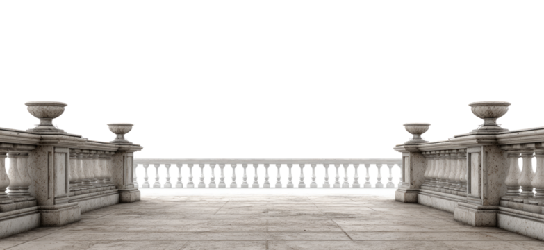 Elegant Stone Balcony with Ornate Balustrades and Large Vases in Classical Style